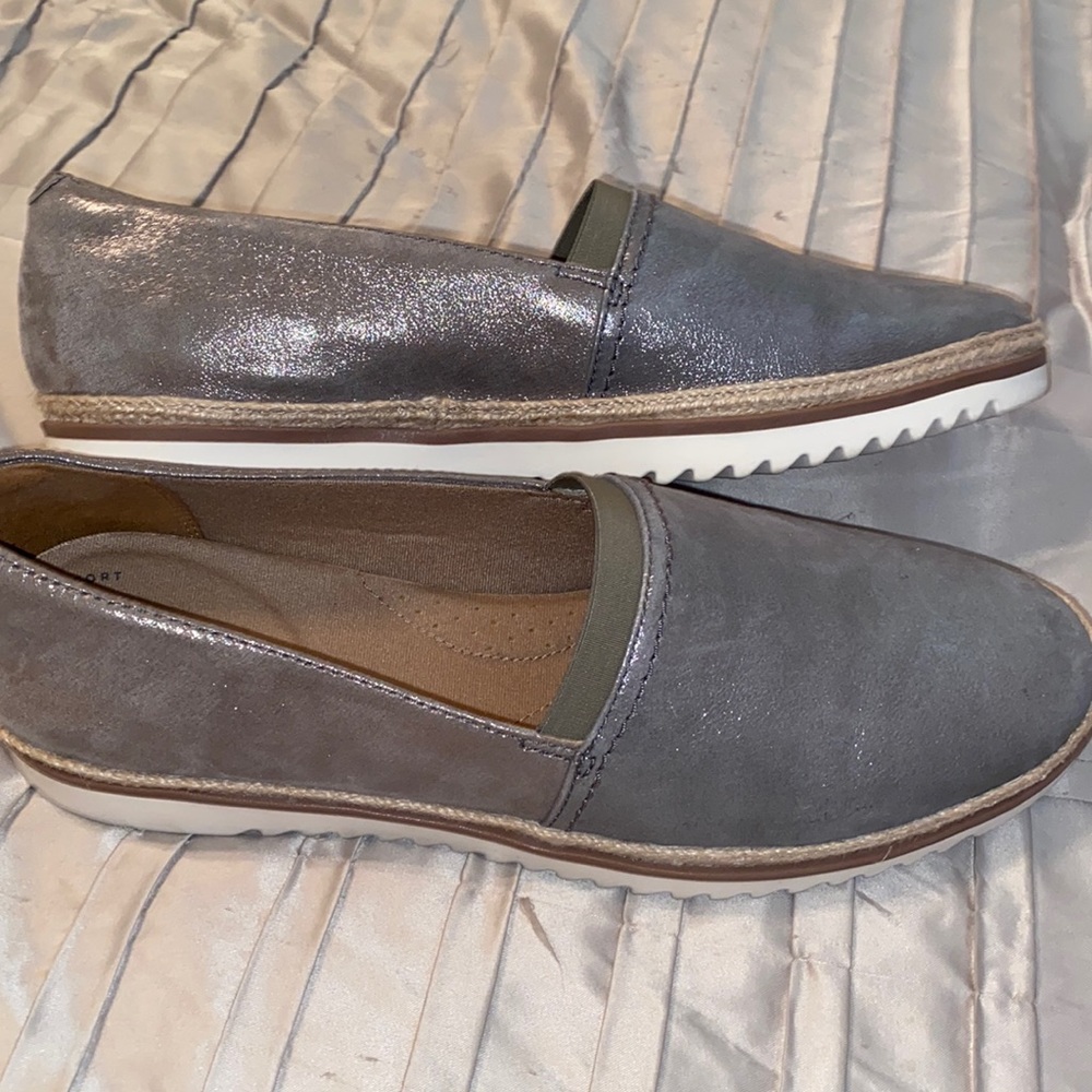Clarks slip on shoe - silver - size 10